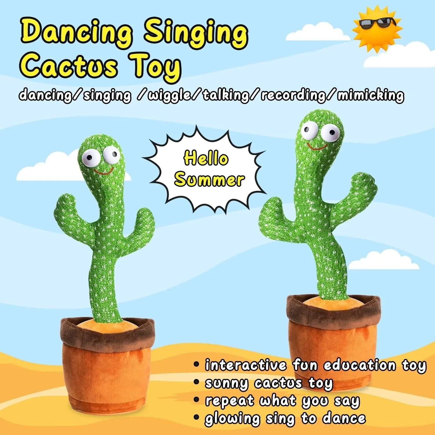 Dancing & Talking Cactus Toy - LED Plush with 120 Songs (3M+)