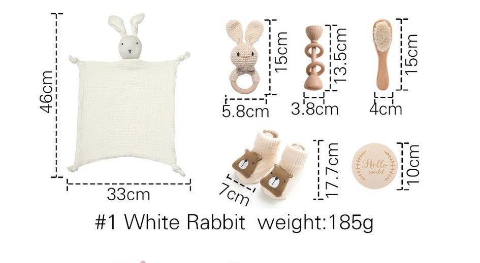 Little Delights™ Newborn Gift Set - Natural Wood & Soft Bunny Accessories for Baby Showers