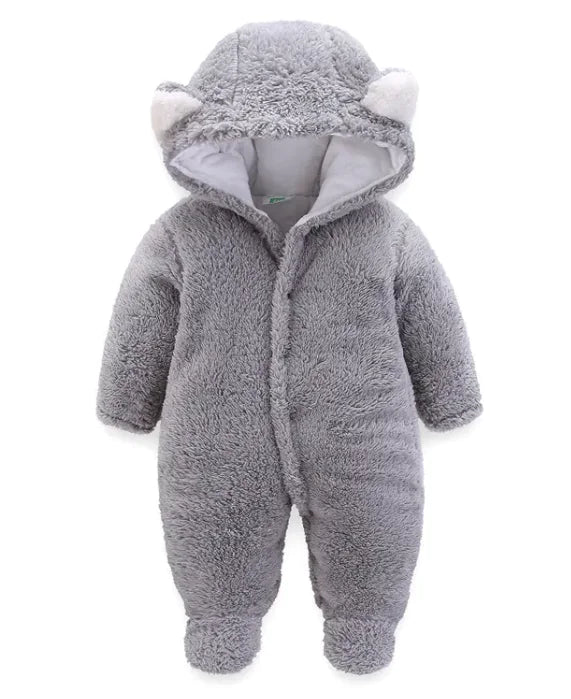 Cozy Fleece Baby Winter Jumpsuit - With Ears & Hood