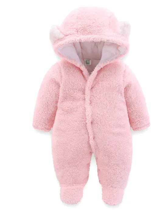 Cozy Fleece Baby Winter Jumpsuit - With Ears & Hood
