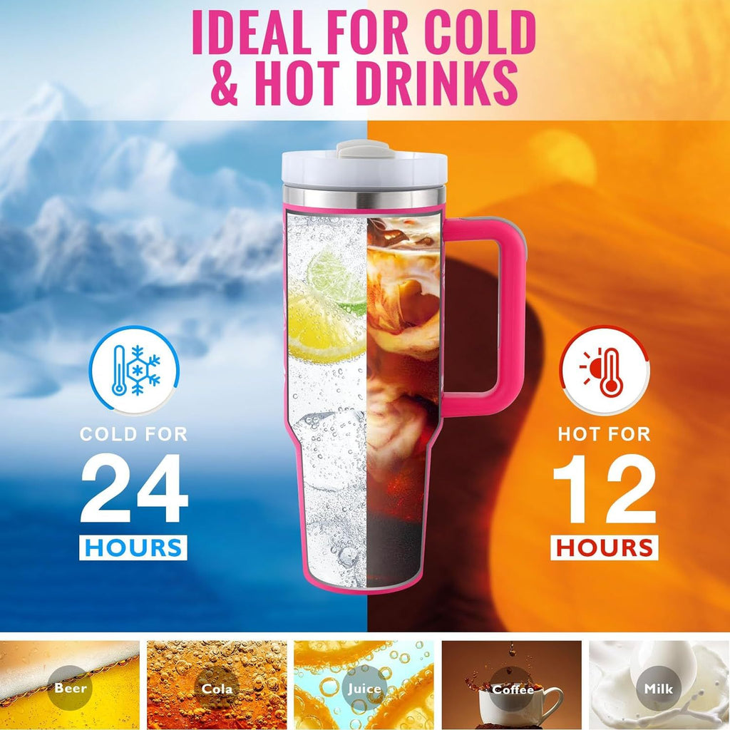 40 oz Insulated Travel Tumbler with Handle - Keep Drinks Cold