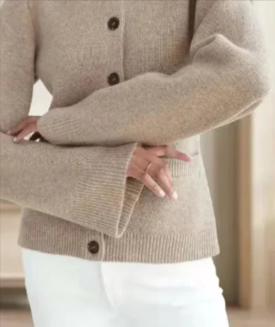 Knitted Cardigan Coat - Elegant Wool-Blend Button-Up