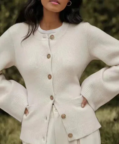 Knitted Cardigan Coat - Elegant Wool-Blend Button-Up