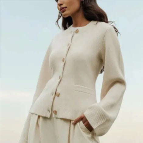 Knitted Cardigan Coat - Elegant Wool-Blend Button-Up